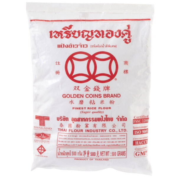 เหรียญทองคู่ แป้งข้าวจ้าว ชนิดโม่น้ำดีพิเศษ 500กรัม